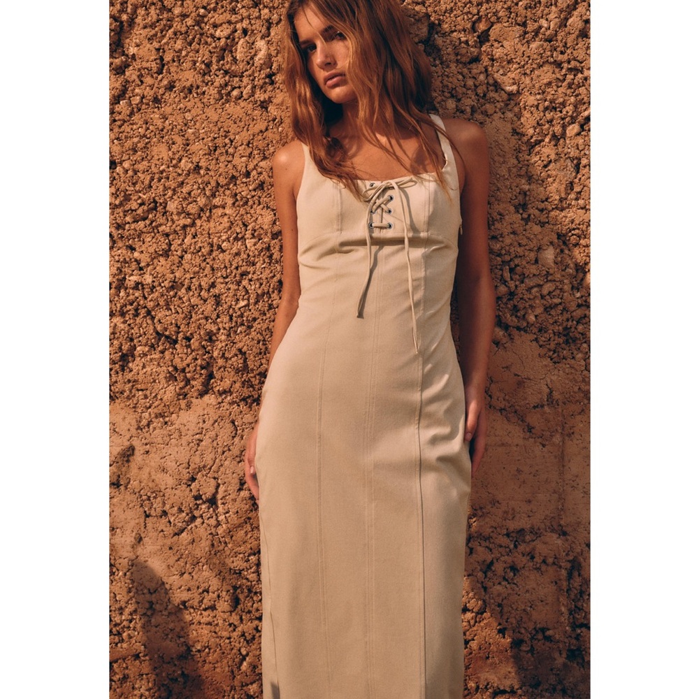Zara Beige Midi Dress - Picture 1 of 8